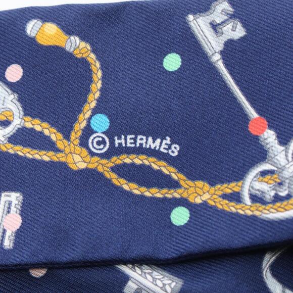 Hermes Hermès Twilly "Les Cles a Pois" Silk Scarf for Women, Navy Blue, Multi... - Picture 3 of 4